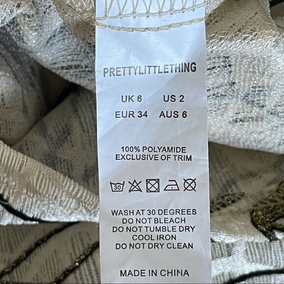 NWT Pretty Little Things Gold Glitter Nude Square Neck Bodycon Mini Dress Size 2 - Picture 15 of 16